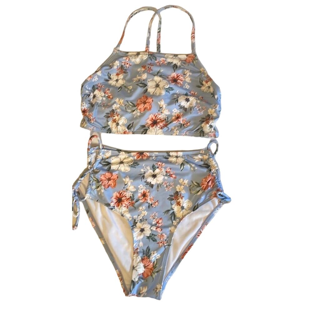 Women’s Sz XL (10-12) HURLEY Floral in Blue 2 Piece Swimwear Bikini